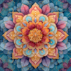 Intricate Floral Pattern with Mandalas in Vibrant Colors and Seamless Design for Artistic Backgrounds and Textiles