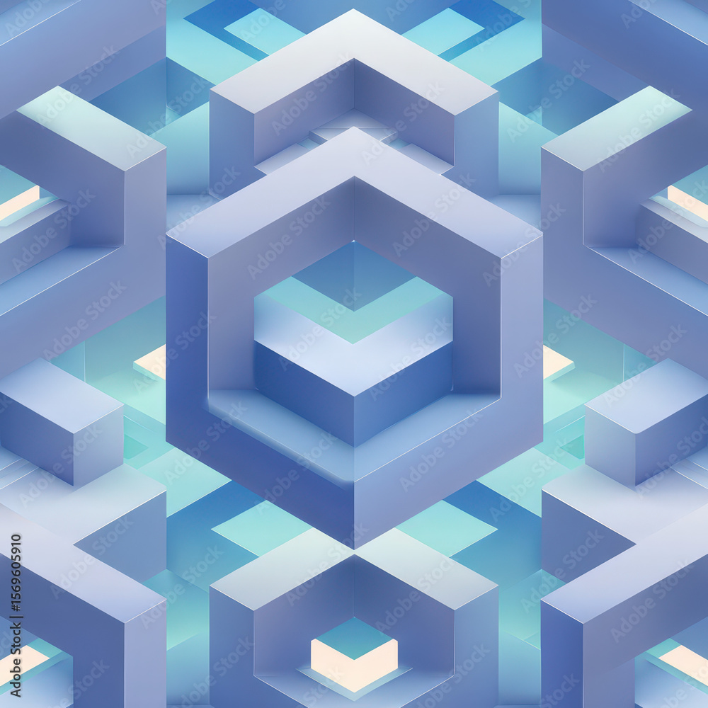 Poster seamless isometric design featuring 3d cubes and blocks in a unique geometric pattern