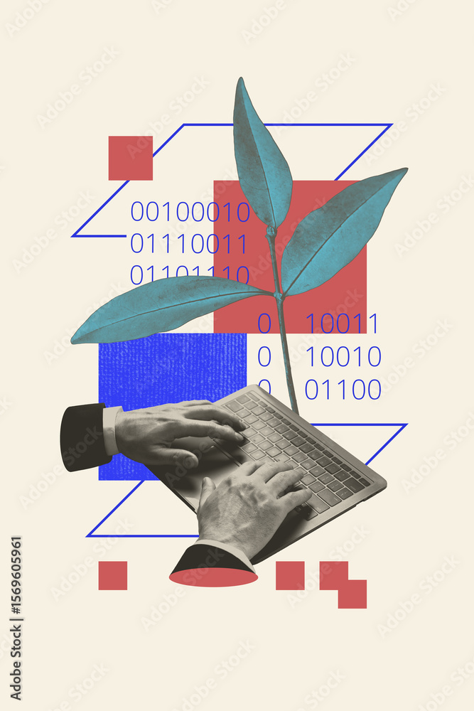 Aufkleber creative trend artwork design collage sketch of hand type keyboard button programming hacker special