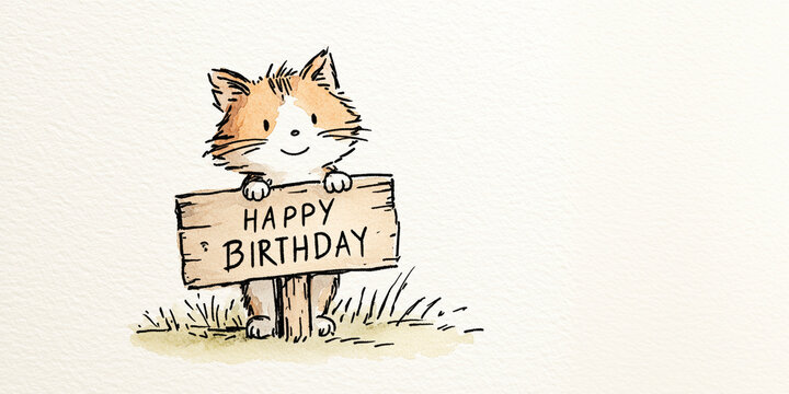 Happy Birthday Card with Funny Smiling Cat Graphic