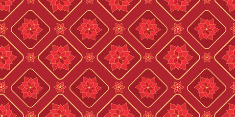 Geometric pattern for Chinese New Year with Flowers. Vector Luxury Happy Chinese New Year pattern, red and golden colors. Lunar Chinese pattern for banner, sale ads, poster, pachaging wrapping paper