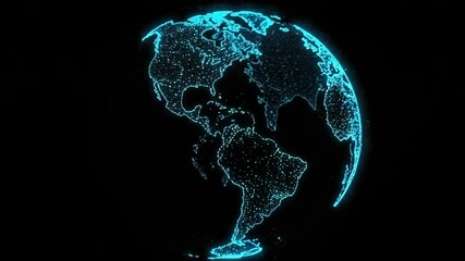 3D holographic representation of Earth with glowing blue lines   - Powered by Adobe