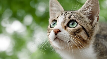 Adorable Cat with Striking Green Eyes in Nature