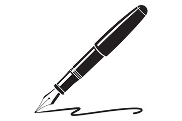 Black pen silhouette icon isolated on white background for office, writing, or education concept vector illustration"
