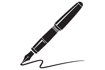 Black pen silhouette icon isolated on white background for office, writing, or education concept vector illustration"
