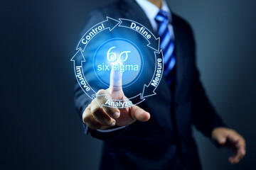 Six Sigma concept with businessman is a data driven methodology focused on improving business...
