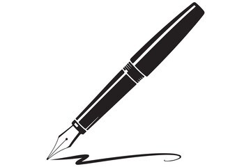 Black pen silhouette icon isolated on white background for office, writing, or education concept vector illustration"
