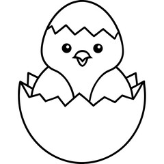 Cute Hatching Chick Outline Icon