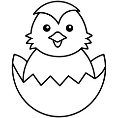 Cute Hatching Chick Outline Icon