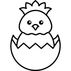 Cute Hatching Chick Outline Icon