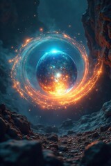 Obraz premium Mystical Orb Floating in Ethereal Vortex Abstract Fantasy Art with Otherworldly Glow