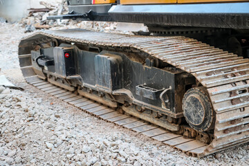 Detail eines Bagger an einer Baustelle.