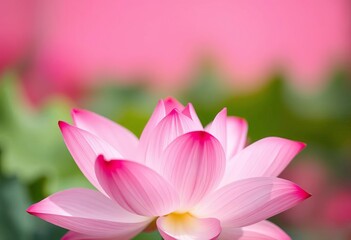 Fototapeta premium Soft focus pink lotus blossom against blurred pink background, delicate petals, background, macro