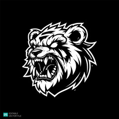 bear head  illustration style vector black and white background templates