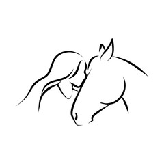 Woman and Horse A Line Art Illustration of Connection and Grace