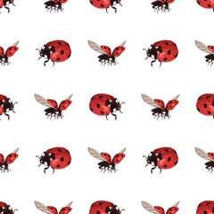 Seamless colorful cute ladybug print pattern