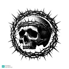 Obraz premium stippled illustration skull head style vector black and white background templates