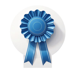 Blue ribbon rosette badge: a symbol of first place, gold-best champion, and winning achievement