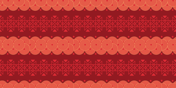 Red and Gold Luxury Chinese New Year Traditional Seamless Pattern. Festive cicle design, japanese pattern for banner, sale ads, poster, pachaging wrapping paper, cards.