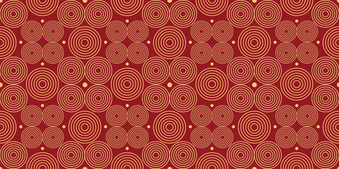 Chinese New Year Traditional Seamless Pattern. Vector Luxury Happy Chinese New Year pattern, red and golden colors. Lunar Chinese circular coin pattern for banner, sale ads, poster, pachaging wrapping