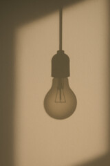 Shadow of a hanging light bulb on a textured wall