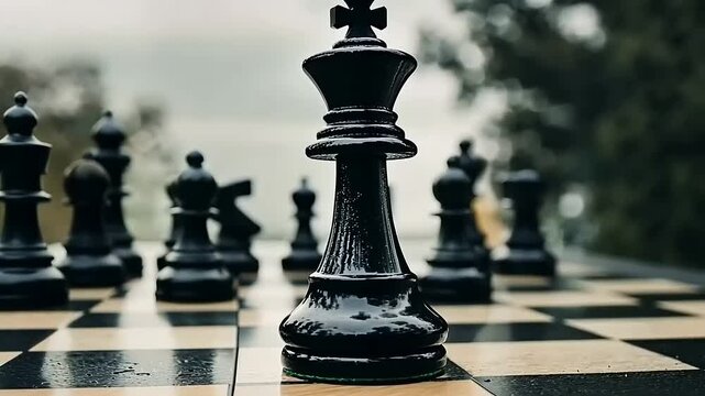 Black chess king on a chessboard