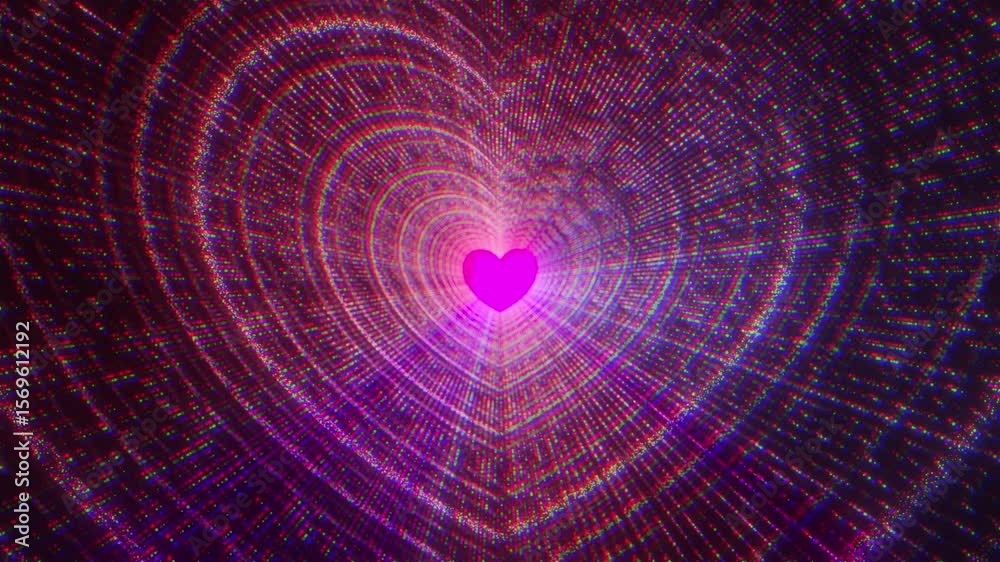 Poster heart tunnel with particles. computer generated 3d render