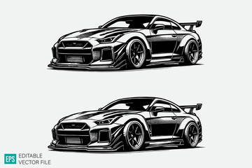 Naklejka premium supercar illustration vector black and white background templates