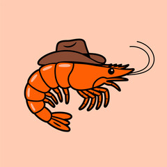Cowboy Shrimp Cartoon Illustration