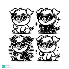 baby pig character illustration vector black and white background templates