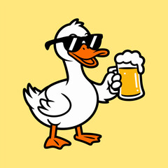 Cute Duck Drinking Beer Cartoon Illustration