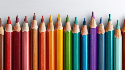 Colorful Assortment of Crayons Arranged in a Neat Line for Creative Art Projects and Colorful Designs on a Bright Background