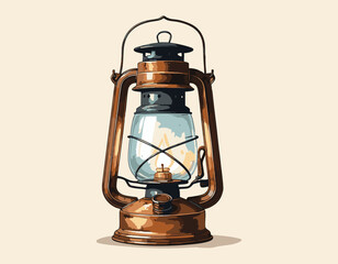 Vintage Camping Lantern with Lit Flame – Vector Illustration