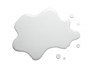 A puddle of clear liquid is spilled and isolated on a transparent white background