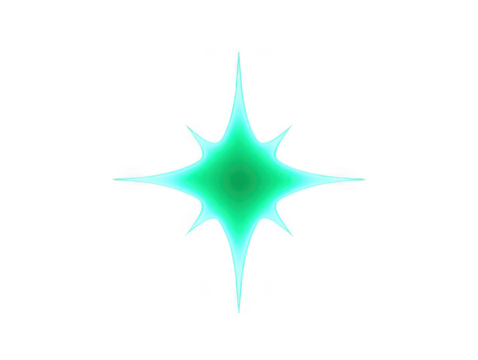 A bright glowing teal starburst shape with sharp points radiating outwards from a central point isolated on transparent background - Powered by Adobe