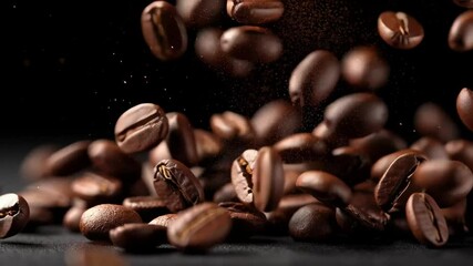 Close up of fresh roasted coffee beans falling - Powered by Adobe