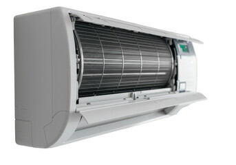 Fototapeta premium An open air conditioner unit is isolated on transparent background, showcasing its cooling technology and climate control system