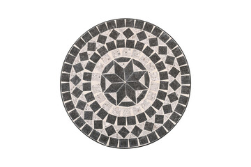 Circular mosaic tabletop with geometric star pattern isolated on transparent background