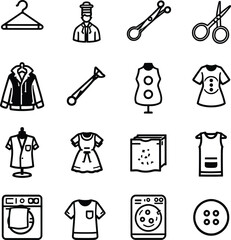 Clothing and tailoring icons vector set for fashion design and garment industry projects and presentations