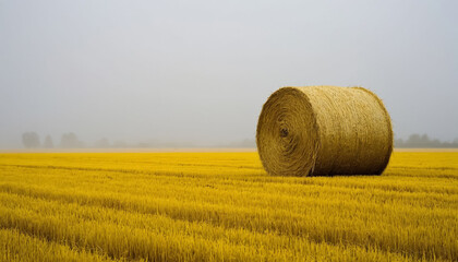 Haystack alone in the field. Minimalistic landscape.