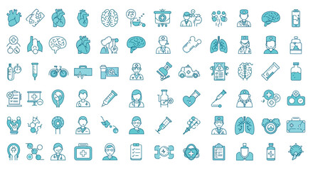 Medical icons collection: flat design hospital and healthcare symbols in blue