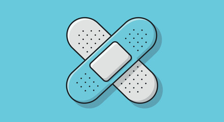 Minimalist flat design blue crossed bandages on light background