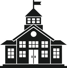 Black building with tower and flag architecture school