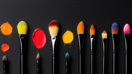 Set of artist's brushes in vibrant paint splashes, [art tools], [creative expression].