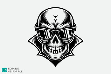 Skull head illustration vector black and white background templates