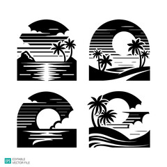 beach logo illustration vector black and white background templates