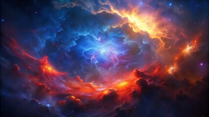 Cosmic Nebula in Vivid Red Orange Blue Hues

