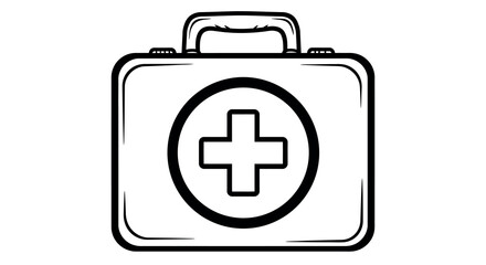Fototapeta premium Minimalist first aid kit with cross symbol in bold outline design