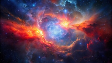 Cosmic Nebula in Vivid Red Orange Blue Hues
