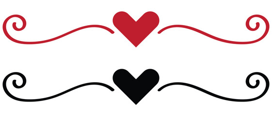 Heart Border   Cute Heart Decorative Element   Vector Valentine Design   continuous line art heart banner   divider set. © Quirk Craft Studio